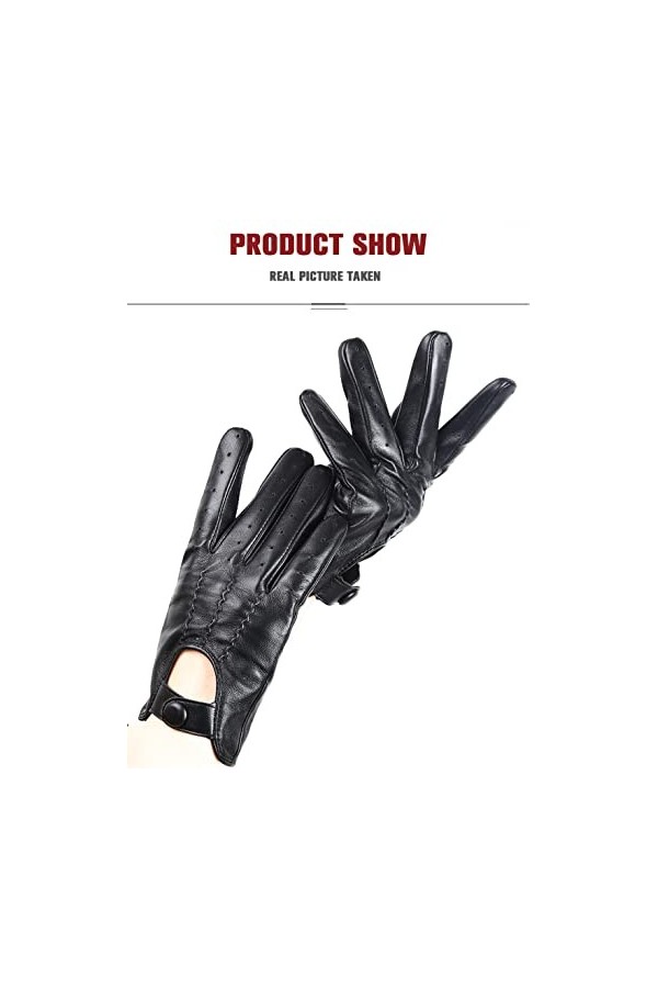 Gants noirs pour écran tactile sensible, gants en peau de mouton véritable pour femme Noir 7