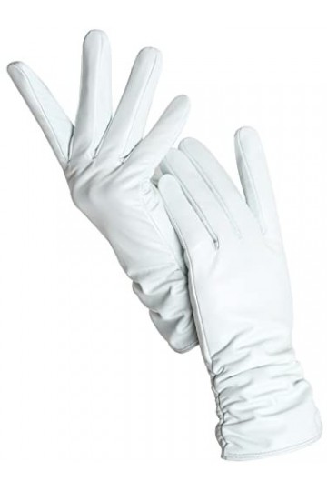 Gants dhiver chauds en peau de mouton pour femme - En velours - Courts et fins - Pour écran tactile, Beige standard, 7.5