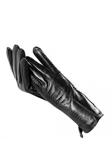 Gants dhiver en peau de mouton pour femme, Noir , 7.5
