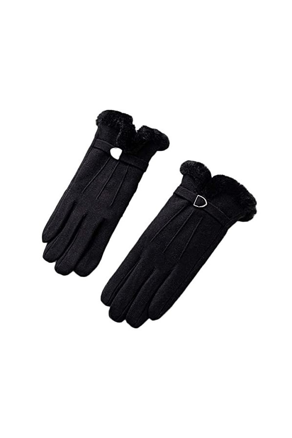 Gants dhiver en tricot pour femme, gants pour écran tactile, en daim noir, chaud, doux, coupe-vent, élégants, moufles thermi