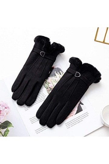 Gants dhiver en tricot pour femme, gants pour écran tactile, en daim noir, chaud, doux, coupe-vent, élégants, moufles thermi