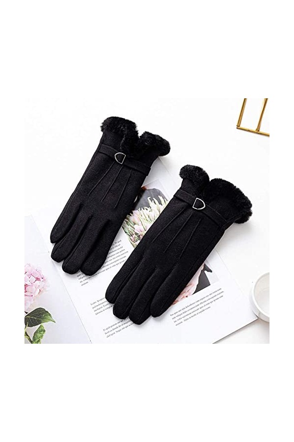 Gants dhiver en tricot pour femme, gants pour écran tactile, en daim noir, chaud, doux, coupe-vent, élégants, moufles thermi