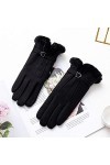 Gants dhiver en tricot pour femme, gants pour écran tactile, en daim noir, chaud, doux, coupe-vent, élégants, moufles thermi
