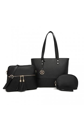 Miss Lulu Sacs à Main Grands Sacs Fourre-tout de Couleur Contrastée pour Femmes Ensemble de 3 Sacs à Bandoulière à Pampilles 