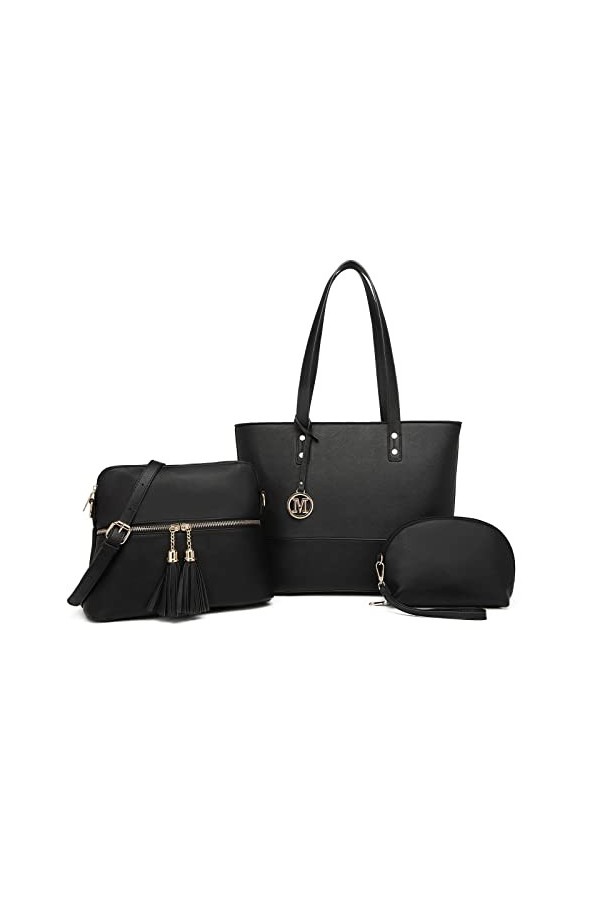 Miss Lulu Sacs à Main Grands Sacs Fourre-tout de Couleur Contrastée pour Femmes Ensemble de 3 Sacs à Bandoulière à Pampilles 