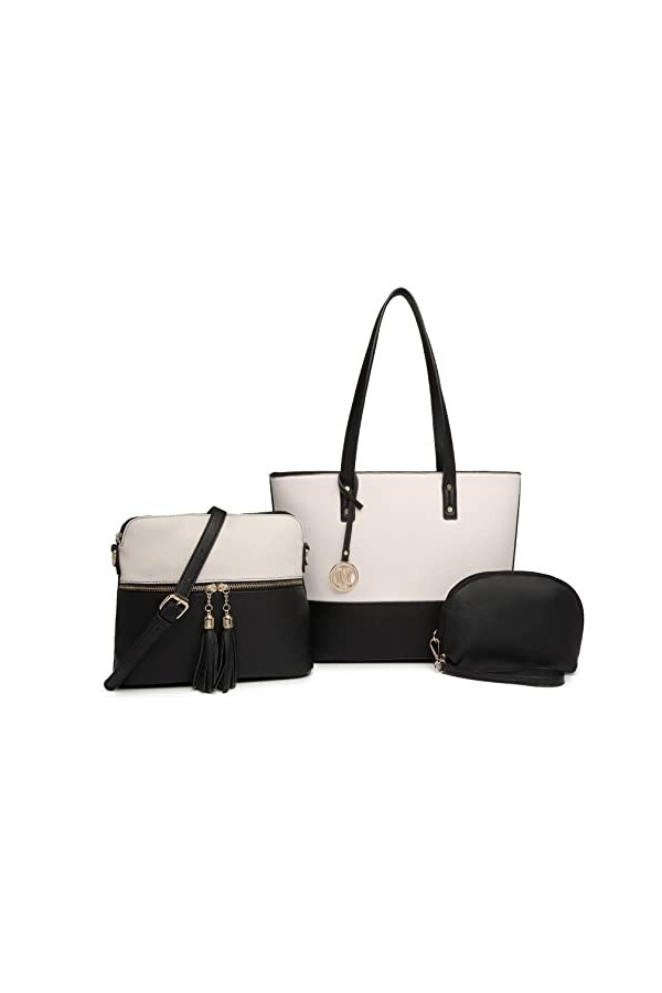 Miss Lulu Sacs à Main Grands Sacs Fourre-tout de Couleur Contrastée pour Femmes Ensemble de 3 Sacs à Bandoulière à Pampilles 