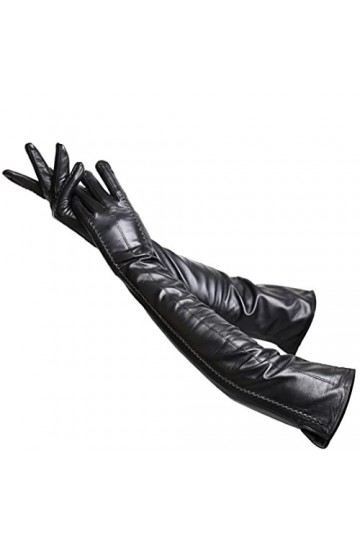 55-56 cm Gants longs en peau de mouton noir Accessoires de mode Gants longs pour femmes Gants chauds et longs Gants en cuir p