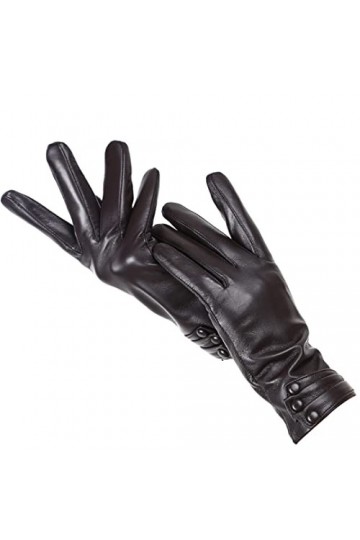 Gants plissés à trois boutons en cuir pour femme, gants dhiver chauds, gants simples pour femme