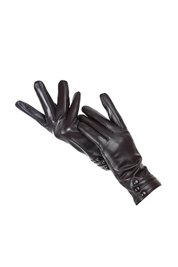 Gants plissés à trois boutons en cuir pour femme, gants dhiver chauds, gants simples pour femme