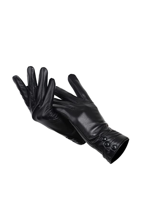 Gants plissés à trois boutons en cuir pour femme, gants dhiver chauds, gants simples pour femme