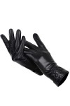 Gants plissés à trois boutons en cuir pour femme, gants dhiver chauds, gants simples pour femme
