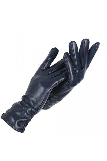 Gants dhiver en cuir pour femme - Gants courts en cuir - Design de serrage au poignet - Gants dhiver en cuir