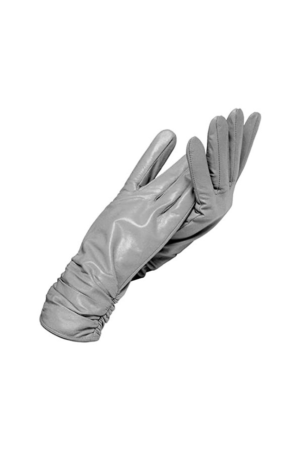 Gants dhiver en cuir pour femme - Gants courts en cuir - Design de serrage au poignet - Gants dhiver en cuir