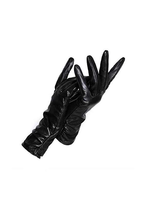 Gants dhiver en cuir pour femme - Gants courts en cuir - Design de serrage au poignet - Gants dhiver en cuir