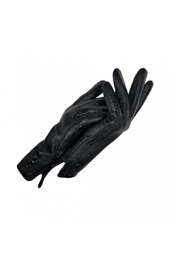 Gants dhiver pour femme en cuir véritable avec doublure en tricot 70 % laine avec bouton latéral