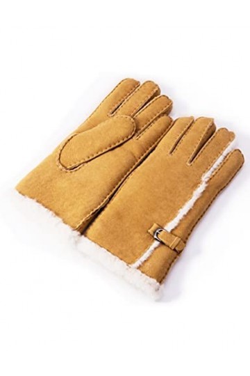 YISEVEN Femme Hiver Nouveau Gants en Cuir Peau de Mouton Chaude Épais Doublure Fourrure en Laine Mérino Agneau Thermique avec