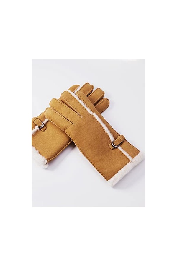 YISEVEN Femme Hiver Nouveau Gants en Cuir Peau de Mouton Chaude Épais Doublure Fourrure en Laine Mérino Agneau Thermique avec