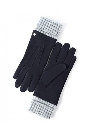 YISEVEN Femme Nouveau Hiver Gants en Cuir Peau de Mouton Suédé Cadeau Agneau Véritable Chaud Laine Doublée Elégante Rayures L