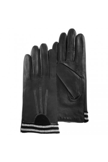 Isotoner Gants femme tactiles en cuir de mouton pleine fleur - doublés polaire