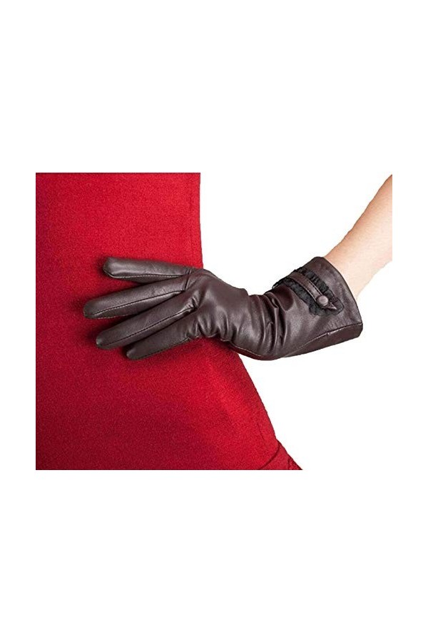 Gants En Cuir De Femmes DHiver Young Styles Chaud Avec La Mode De Dentelle Couleurs Unies Imperméables Imperméables De Moufl
