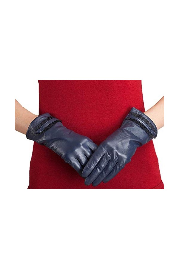 Gants En Cuir De Femmes DHiver Young Styles Chaud Avec La Mode De Dentelle Couleurs Unies Imperméables Imperméables De Moufl