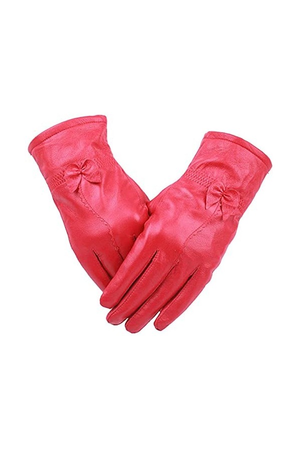 GHCXY Moufles unisexes en cuir pour femme Plus Gants en velours simples et chauds Motif papillons Rouge Taille M