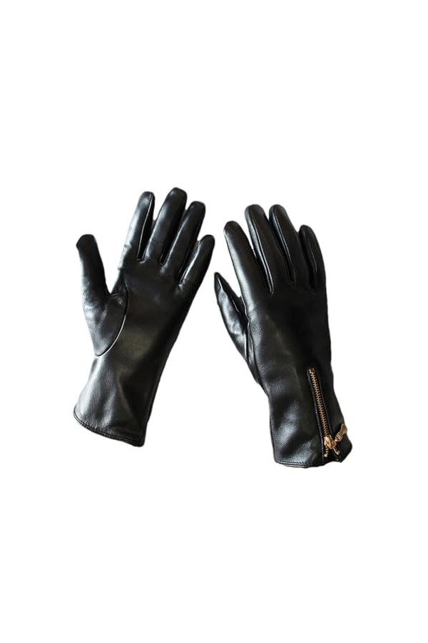 HEAITHpool Gants en cuir avec fermeture éclair pour femme, gants chauds pour lautomne et lhiver, gants déquitation pour éc