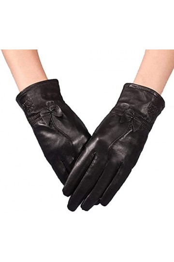 GHCXY Moufles en cuir unisexe pour adulte - En velours - Simples et chauds - Motif papillons - Noir - Taille M