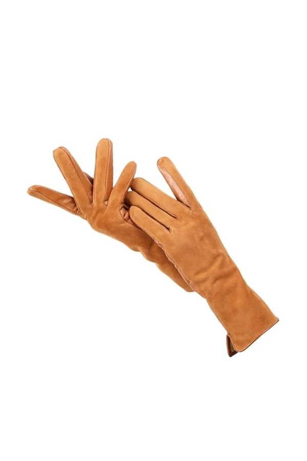 Dninmim Gants dhiver chauds en cuir pour femme, Orange, 8.5