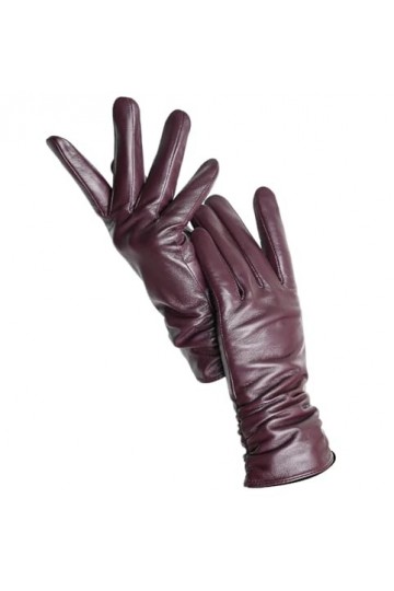 Gants dhiver chauds en cuir pour femme - Gants de couleur courts et fins au toucher, Plum Touch, ^