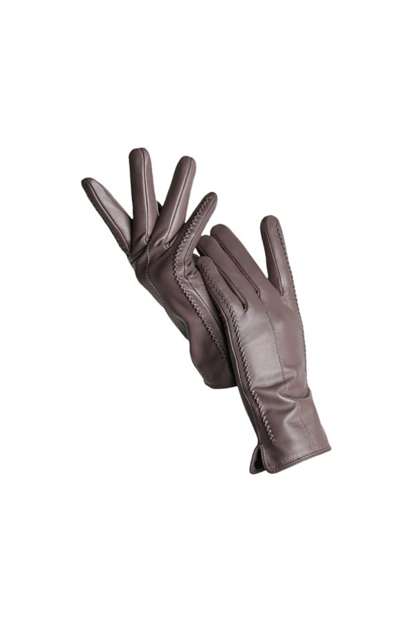 HEAITHpool Gants Femme Hiver Chaud Plus Polaire Court Mince Tactile Couleur Conduite Gants Cuir Femme, Kaki Touch, XXL