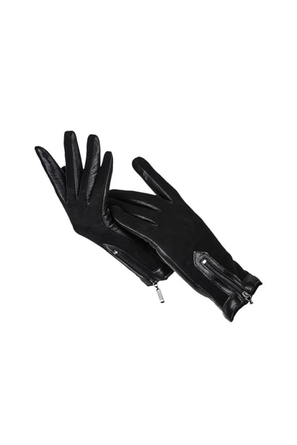 Gants courts en cuir à fermeture éclair pour femme, gants dhiver en peau de mouton pour femme, mitaines noires en cuir mat, 