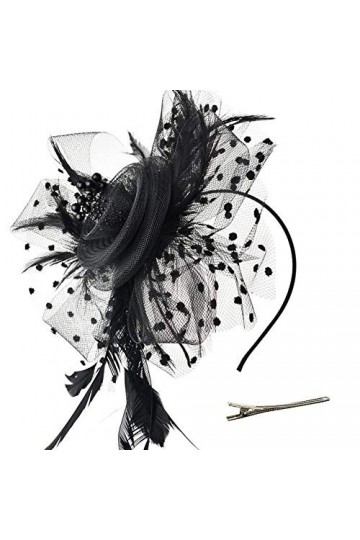 DRESHOW Fascinator Chapeau Plume Mariage Dames Day Bandeau et Clip Cocktail Tea Party Chapeau pour Fille et Femmes