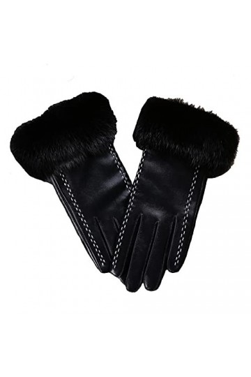 Femme En Gants DHiver Gants En Cuir Femme Hiver Plus Velours Épaissi Chaud Gants De Conduite Tactile Noir S