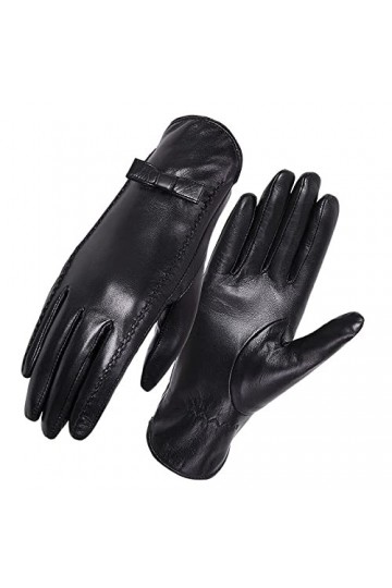 Gants Chauds Pour Femme Gants En Cuir Écran Tactile Gants En Cuir Dames Bowknot Et Velours Chaud Automne Et Hiver Gants Noir 