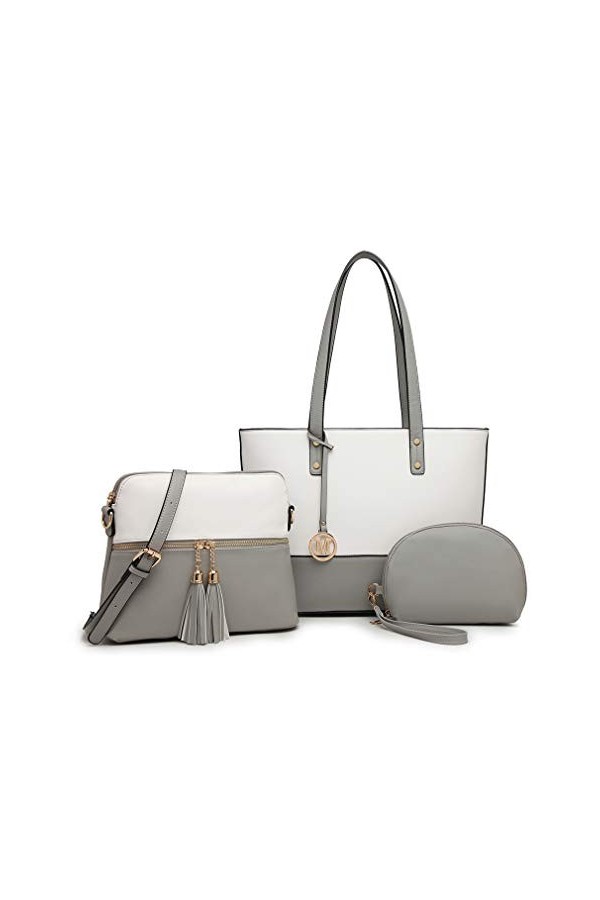 Miss Lulu Sacs à Main Grands Sacs Fourre-tout de Couleur Contrastée pour Femmes Ensemble de 3 Sacs à Bandoulière à Pampilles 