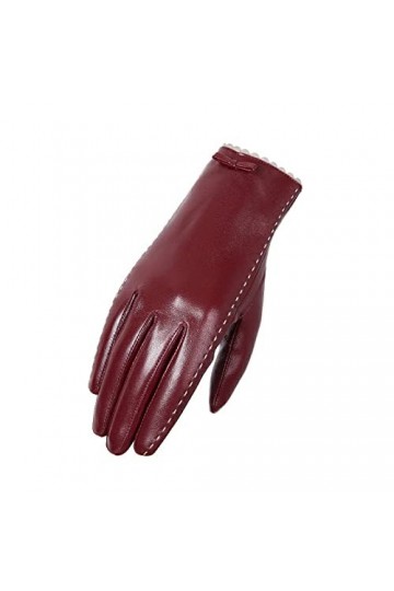 Femme Gants Gants En Cuir Dames Plus Velours Rembourré Hiver Chaud Écran Tactile Cyclisme Gants De Conduite Rouge L
