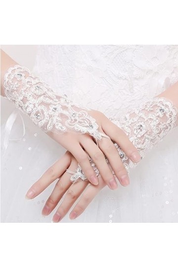 Trjgtas Gants Blancs Femmes Gants de Mariage Courts sans Doigts mariée for Femmes mariée Rouge Dentelle Accessoires Gants de 