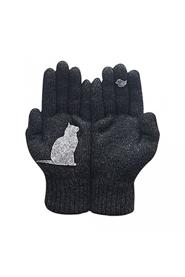 INGVY Gants dhiver pour femmes, gants en laine pour femmes, automne et hiver, moufles chaudes à impression chat couleur : n