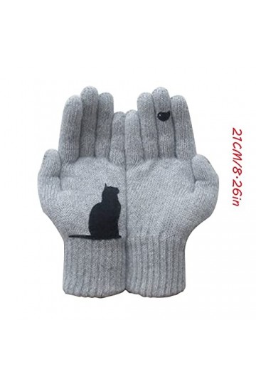 INGVY Gants dhiver pour femmes, gants en laine pour femmes, automne et hiver, moufles chaudes à impression chat couleur : n