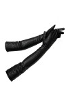 Lmtossey Gants longs en cuir de mouton pour femme - Noir - Moufles fines doublées - Couvre-bras, 40 cm, 36