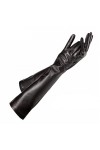 Lmtossey Gants longs en cuir de mouton pour femme - Noir - Moufles fines doublées - Couvre-bras, 40 cm, 36