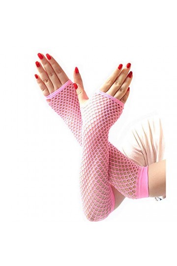 Haute Filles néon sans Doigts Dentelle élasticité Longs Gants Dames Sexy Gants Femmes Gants Mitaines Color : Pink, Size : On