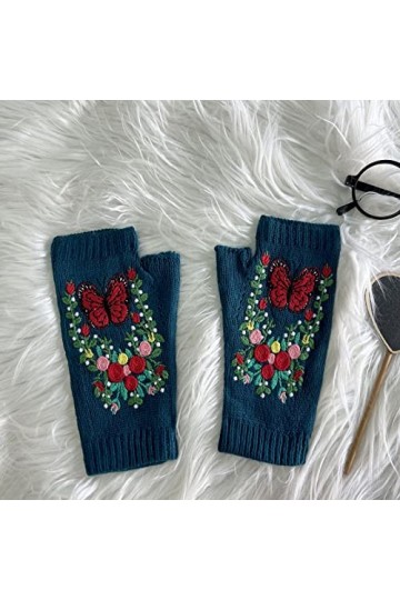 PAREKS Gants sans doigts for femmes femmes à la main multicolore tricoté automne hiver gants rétro Crochet hiver gants femmes