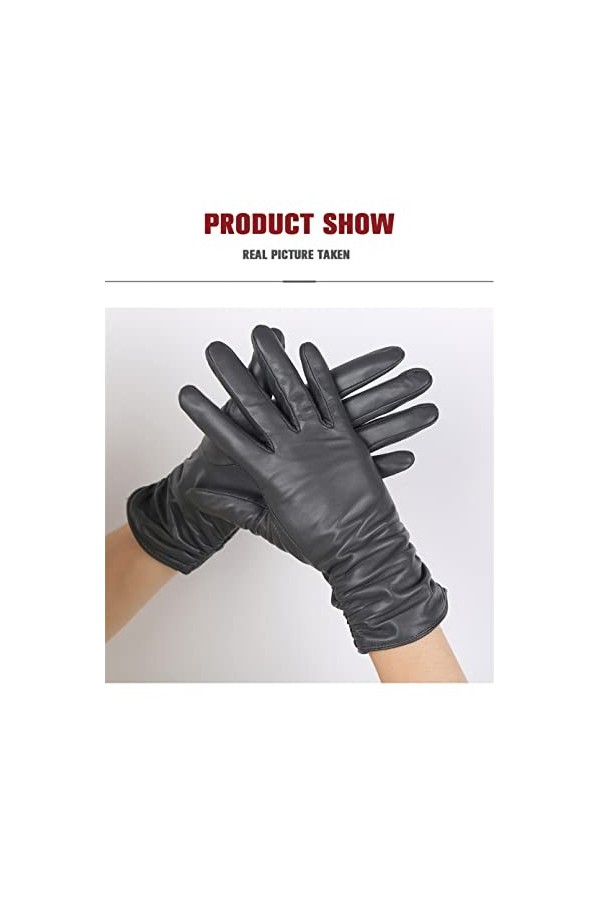 Gants classiques en cuir plissé pour femmes, gants en cuir véritable pour femmes, gants dhiver en peau de mouton véritable, 