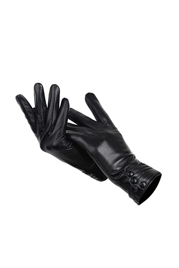 Gants dhiver en cuir à trois boutons pour femme - Gants dhiver chauds pour femme