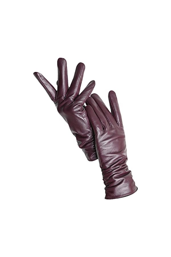 Gants dhiver en cuir pour femme avec doublure en cachemire pour écran tactile