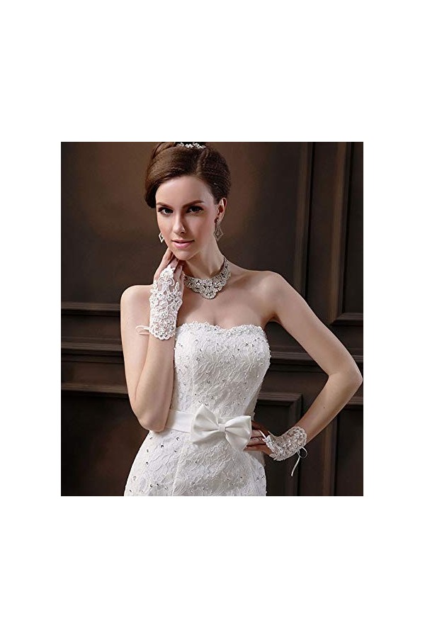 Roytil Mariée Robe de soirée de Mariage sans Doigts Strass Dentelle Satin Gants de mariée Gants de Ski Mitaines Hommes Color