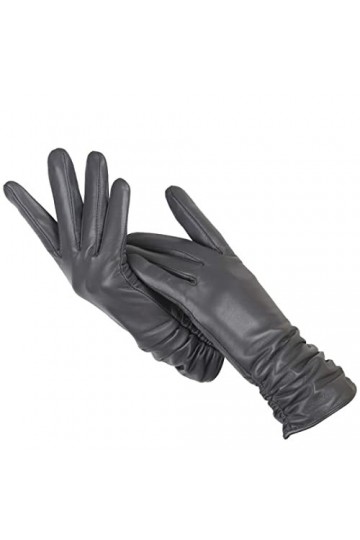 Gants classiques en cuir plissé pour femmes, gants en cuir véritable pour femmes, gants dhiver en peau de mouton véritable, 