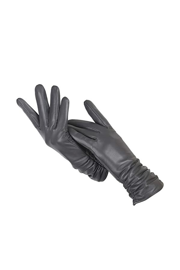 Gants classiques en cuir plissé pour femmes, gants en cuir véritable pour femmes, gants dhiver en peau de mouton véritable, 